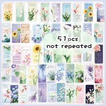 51pcs Floral Bookmark Stickers, Romantic Flower Decorative Adhesive Stickers For Vases, Mirrors, Glasses, DIY Crafts Room Decor Home Decor Wall Decor Wall Stickers Wall Sticker