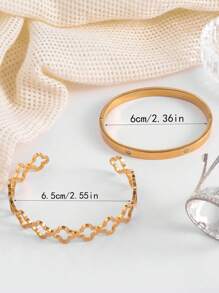 2pcs/Set Simple Floral Stainless Steel Vacuum Plated Non-Fading Bracelet, Suitable For Women's Daily Wear