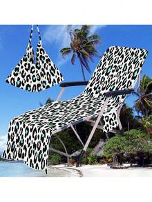 1pc Leopard Pattern Beach Chair Cover, Microfiber Quick-Dry Towel Suitable For Pool Chairs, Beach Towels With Pocket, Travel Essentials Holiday Accessories - Multicolor - View 8
