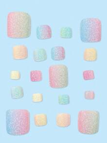 24 Pieces Of Colored Toe Nails, Blue, Purple, Yellow, Pink, Green, Pink Gradient False Nails, Summer Toe Nails, Nail Supplies Suitable For Daily Wear, Press On Toe Nails