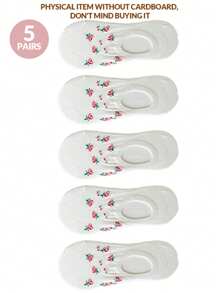5/10 paires de chaussettes fines pour femmes au printemps et en été, chaussettes invisibles avec motifs de fruits de dessins animés, chaussettes basses blanches de type bateau, chaussettes à bouche peu profonde, chaussettes fines d'été à bouche peu profonde et invisibles de type bateau, chaussettes courtes