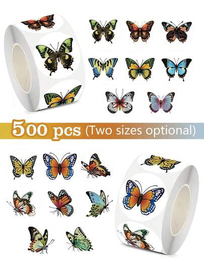 500 szt./rolka kolorowych naklejek z motywem motyli, samoprzylepna rolka, odpowiednia na prezenty na przyjęcia, nagrody szkolne, pudełka na prezenty i dekoracje DIY, naklejka z PVC