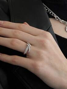 1pc Aloof Geometric Criss-Cross Wrapped Zirconia Stone Open Ring For Women