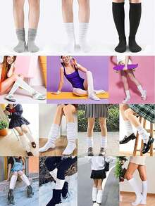 4 Pairs Slouch Socks, Women's Soft Knitted Boot Socks, Solid Color Compression Socks, Bubble Socks Crew Socks, Fall Autumn Winter Warm & Breathable Socks, Halloween Christmas Xmas Gift - Multicolor - View 7