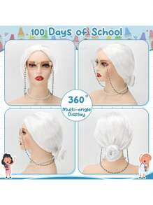 100 Days School Costume, Old Lady Cosplay White Hair Bun Wig, Glasses, Wig Cap, Pearl Necklace Props/Suitable For Party Dress-Up (Random Color, Style, And Accessories)