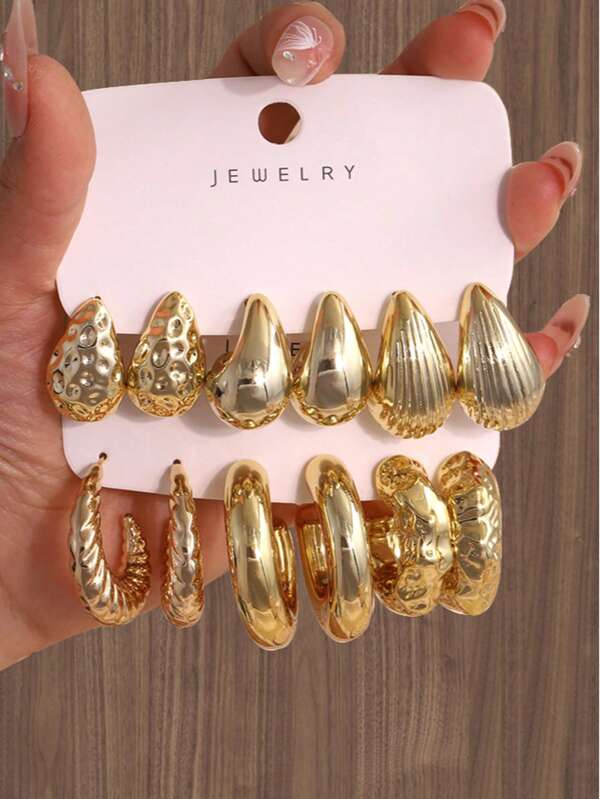 1pc/6pcs/12pcs New CCB Water Drop C Shape Earrings, Vintage Personalized Suitable For Daily Wear