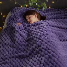 Super Soft King Blanket Pink Premium Silky Flannel Fleece 3D Ribbed Jacquard Lightweight Bed Blanket All Season Use (Pink Ribbed, King(90"X110")) - 薰衣草色 - 查看 11