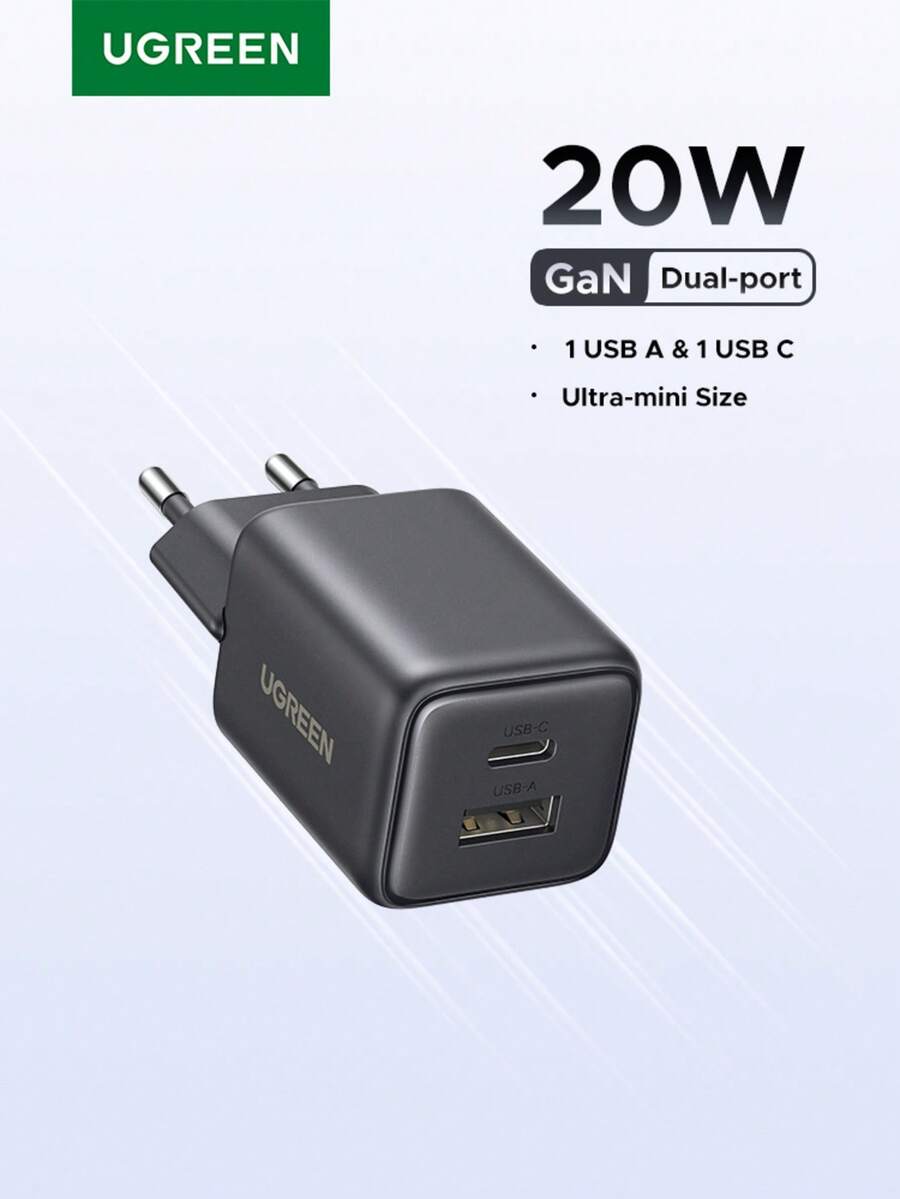 UGREEN 双端口 20W GAN 快速充电器 USB A USB C 适配器适用于 Android 手机兼容 15 16 Pro Max、14 Pro Max 13 Pro Max 12 适合多人充电、多设备充电、家庭充电需求和办公桌手机充电器多端口快速充电高输出功率 - 查看 1