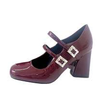 Schuhe mit französischem Blockabsatz und quadratischer Spitze - Bordeaux - Übersicht 2