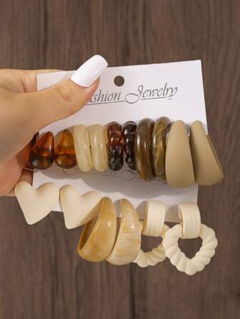 16/10/6 件波西米亚风格女士耳环套装，夸张心形和水滴形耳钉，轻质树脂材质，适合日常和派对佩戴，节日礼物