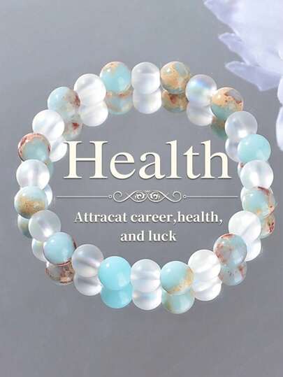 1pc Vintage Boho Style Natural Shoushan Stone Beads Bracelet, Bring Health Elastic Accessory Suitable For Daily And Vacation Wear