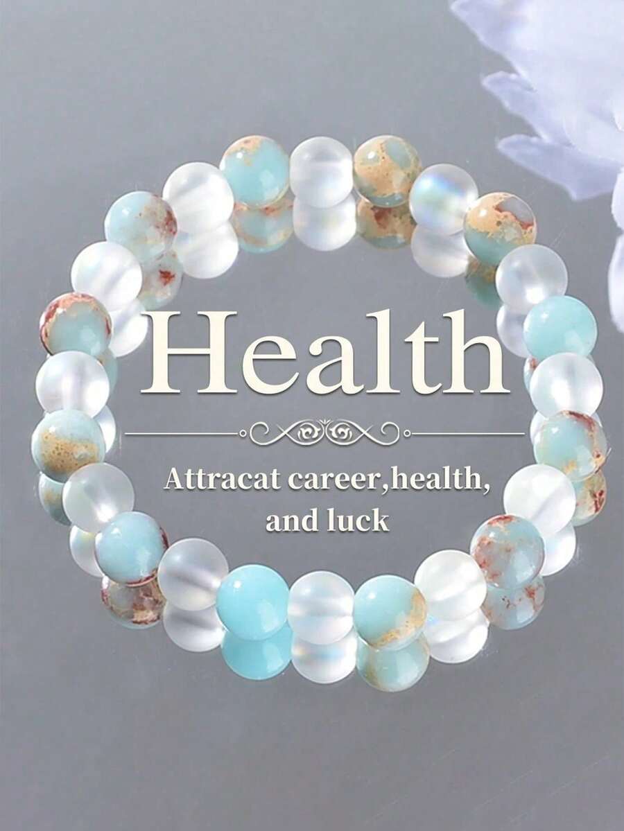1pc Vintage Boho Style Natural Shoushan Stone Beads Bracelet, Bring Health Elastic Accessory Suitable For Daily And Vacation Wear - Multicolor - View 1