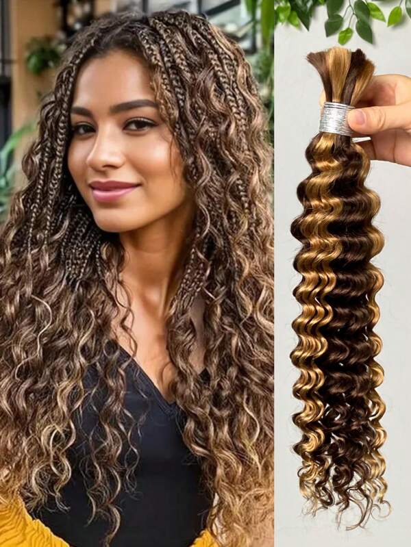 Cabello humano a granel para trenzar, ondulado profundo, húmedo y ondulado, sin trama, paquete de cabello virgen brasileño rizado 100g, extensiones de cabello humano con reflejos para trenzas bohemias, cabello humano para trenzar P4/27