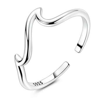 925 Silver Ring Wave Open Band Ring, Oceanic Minimalist Stacking Jewelry (Beach Wedding/Summer Style)
