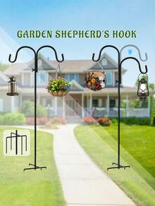 1pc/2pcs Heavy Duty Double Shepherd Hooks For Outdoor -63-Inch Adjustable Bird Feeder Pole With 5-Prong Base, Perfect For Hanging Plants, Hummingbird Feeders, Garden, Solar Lights & Wedding Decor - 黑色 - 查看 1