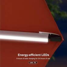 12ft Solar Powered LED Patio Umbrella Outdoor Round Umbrella Large Cantilever Umbrella With LED Lights Windproof Offset Umbrella Sun Umbrella For Garden Deck Pool Patio, Brick Red - Dark Green - View 7