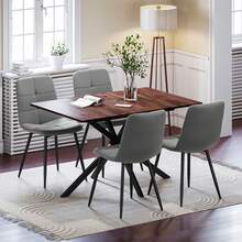 Wood Grain Table + 4 Gray Linen Chairs