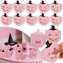 10/20 Pcs Halloween Party Favor Boxes Pink Pumpkin Paper Gift Box Trick Or Treat Theme Treat Boxes Gift Wrapping Box For Shower Halloween Party Decorations - Pink - View 11