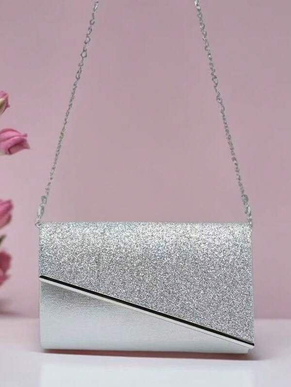 Elegante clutch da sera con glitter per donna - portafoglio da sposa alla moda, con tracolla rimovibile, chiusura magnetica, fodera in poliestere, adatto per matrimoni ed eventi formali - disponibile in oro/argento/nero
