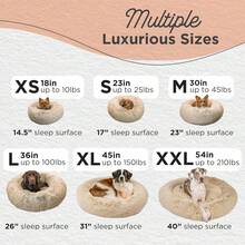 Original Calming Donut Dog And Cat Bed, Shag Faux Fur, Taupe, Small (23x23) - Helps Provide Anxiety Relief For Pets