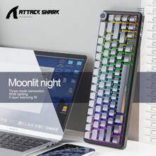 ATTACK SHARK ATTACK SHARK X66 Teclado Mecânico Sem Fio com Botão de Volume, Teclado Gamer 60% Bluetooth/2.4GHz/Com Fio, Backlight RGB, Teclas Coloridas Tri-Color PBT OEM, 66 Teclas Substituíveis a Quente para PC