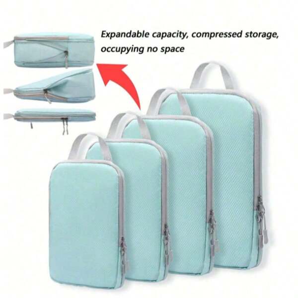 4 Peças Conjunto de Cubos de Embalagem por Compressão para Malas, Organizador de Malas de Viagem Leve, com Bolsa para Sapatos, Bolsas Organizadoras de Bagagem Expansíveis, Acessórios de Viagem Essenciais para Economizar Espaço, Mochila de Viagem, Bolsa de Viagem, Mala, Equipamentos de Viagem, Volta às Aulas, Sacos Organizadores de Mudança
