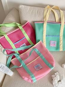 1 Pc Macaron Contrasting Color Summer Bbeach Bag, Mesh Large Capacity Tote Bag, Dopamine Clothing Storage Bag, Suitable For Beach, Swimming, Travel And Vacation Essentials, Portable Travel Bag, Foldable Multifunctional Storage Bag