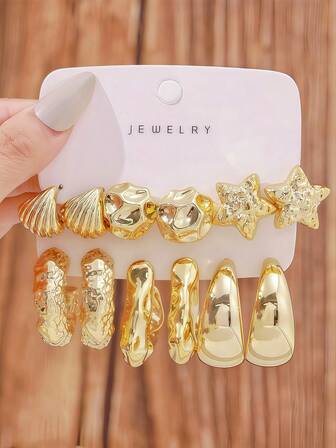 Set di 6-12 pezzi di orecchini da spiaggia per donne, con conchiglie, stelle e grandi cerchi a C, perfetti per feste in estate, gite fuori porta e look da vacanza