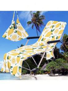 1 pieza Funda para silla de playa con estampado de fruta y bolsillo lateral, funda de toalla de microfibra para silla de tumbona, adecuada para tumbonas, piscina, tomar el sol, jardín, playa, hotel, portátil y antideslizante