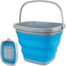 TOOTS2.6 Gallon Collapsible Mop Bucket With Handle For Household Cleaning Portable Silicone Ice Bucket For Outdoor Camping Fishing Car Washing Square Plastic Wash Basin Tub For Bathroom Cleaning Supplies - Blue - View 1
