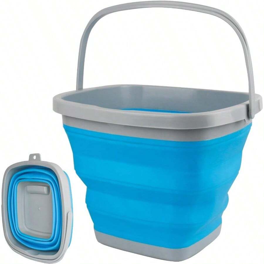 TOOTS2.6 Gallon Collapsible Mop Bucket With Handle For Household Cleaning Portable Silicone Ice Bucket For Outdoor Camping Fishing Car Washing Square Plastic Wash Basin Tub For Bathroom Cleaning Supplies - Blue - View 1