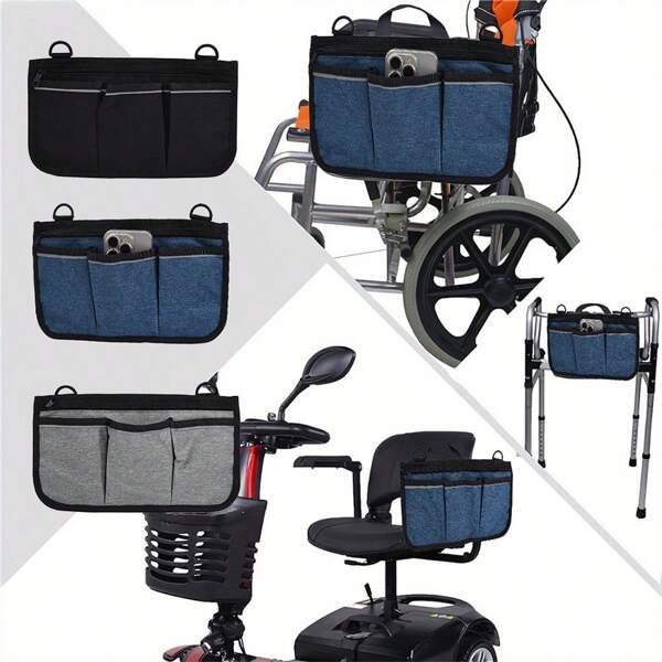 Bolsa de almacenamiento portátil para ayuda a la marcha de pacientes ancianos, Bolsa lateral de almacenamiento para muleta de silla de ruedas eléctrica/manual, Bolsa colgante multifuncional de gran capacidad para silla de ruedas y andador, hecha de tela Oxford con múltiples bolsillos, Bolsa de almacenamiento plegable portátil para silla de ruedas