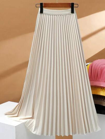 Falda plisada elegante tipo A para mujer LuminousWealth, adecuada para uso casual u oficina, minimalista y grácil, para todas las estaciones