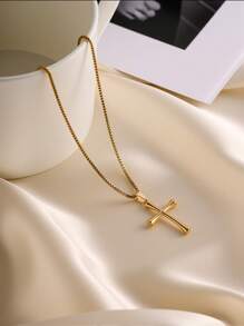 Luxuriöser minimalistischer Edelstahl Kreuz-Anhänger Halskette - verstellbare Kastenkette, hochglanzgoldfarben beschichtet, Unisex Lässig Kleidung und Weihnachtsgeschenk Schmuck, elegantes Accessoire, hochwertige Verarbeitung