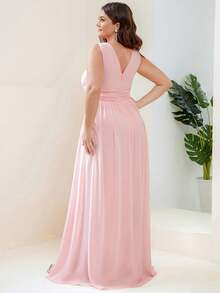 Sexy Backless High Waist Sleeveless Pink Bridesmaid Dress, Suitable For Spring Summer Wedding Guest Party Prom Vacation - Pink - View 2