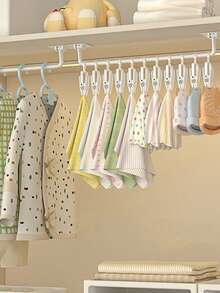 1 件壁挂式免打孔衣柜挂杆，婴儿围兜帽子毛巾袜子收纳墙夹壁挂式收纳架带夹子可调节帽子收纳、围兜挂钩、毛巾、袜子夹、家用收纳架