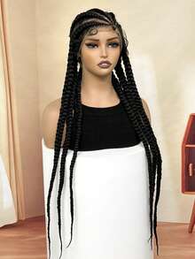 Synthetic Lace Wig Braided Wigs Black 32 Inches 6 Twist Braids Cosplay DIY Wig Synthetic Braiding Hair Wig - Black - View 2