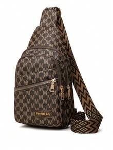 时尚百搭斜挎包，撞色胸包波西米亚风格肩带，运动健身背包，休闲户外手机和零钱包 - 棕色 - 查看 6