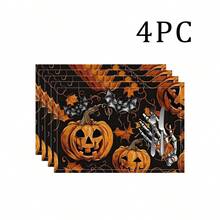 1/4/6 件万圣节系列、南瓜、骷髅手、蝙蝠印花装饰餐垫，适用于派对、厨房、餐桌装饰、桌垫/咖啡杯杯垫，100% 亚麻印花，可手洗 - 非常适合餐桌、餐厅、生日和派对装饰、家居装饰 - ZYMCD-287 - 查看 12