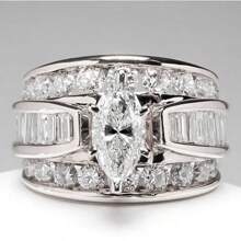 1pc Elegant 18K Gold Plated Triple Row CZ Engagement RingS Accessories For Women, Copper Main Material, Glitter Style, Suitable For Daily And Wedding Occasions