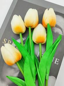 5pcs Premium Artificial Flowers, Real Touch Tulips Bouquet, DIY Craft Bridal Bouquet Home Table Living Room Decoration,For Wedding Room Home Hotel Party Event Christmas Decor,Valentine's Day