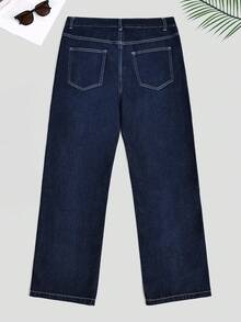 Quần denim xanh đậm thời trang nam giản dị đường phố rộng rãi cá tính cho thanh thiếu niên trường học thể thao thẳng phong cách đường phố đa năng - Rửa tối - Xem 4