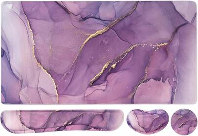 Large Keyboard Mouse Pad Set, Extended Mouse Pad+Keyboard Wrist Rest Support, Memory Foam Ergonomic Easy Typing, 4Pcs (35.4*15.7 In) Desk Pad Set For Home Office Study Game - Purple