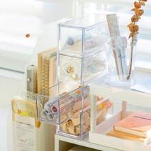 1pc Transparent 4-Cell Pull-Out Glasses With Drawer Sunglasses Storage Box Dustproof Stackable Accessories Storage Box,Stationery Storage, Makeup Tool Storage, Jewelry Storage, Display Stand
