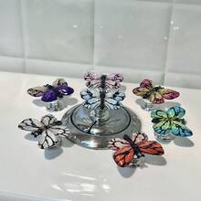 2 Pc Beautiful Gradient Color Imitation Butterfly Toilet Flush Assist Button, Bathroom And Bedroom Accessories, Car Interior Diy Small Ornaments, Can Be Used As Drawer Handles, Wardrobe Handles, Protect Manicures, Making Your Life More Comfortable
