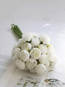 1 Bund Seiden-Pfingstrosen-Strauß, künstliche Rosenblüten mit 27 Blütenköpfen, künstliche Kamelie, ein Stiel mit drei Blüten, gefälschte Blumen mit verbrannten Kanten, Rosen, Pfingstrosen, Teeblumen, Hochzeitsfotografie-Requisiten, Dekoration für kleine Sträuße zuhause, Wohnzimmertisch Dekoration, DIY Blumenarrangement für Verlobungsdekorationen, Heim-, Essraum-, Wohnzimmer-Dekoration