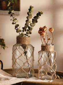 1 Peça Bolsa de Rede Vintage Feita à Mão e Criativa, Vaso de Vidro Transparente para Decoração Doméstica, Arranjo Floral e Hidroponia, Decoração Doméstica, Vaso de Flores, Peça Central, Decoração de Mesa