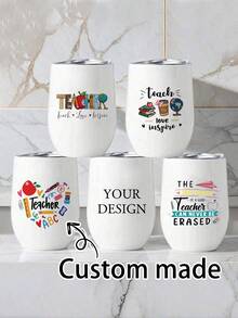 1 件个性化 12 盎司教师答谢杯，定制名字夏季咖啡杯，不锈钢蛋杯，图案选择，水瓶，酒瓶和酒杯 - 定制隔热不锈钢旅行杯带盖，蛋壳形状，返校教师礼物，四季饮具 - 彩色 - 查看 1