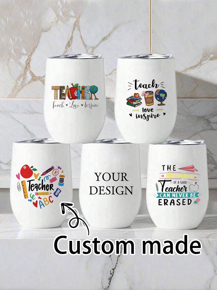1 件个性化 12 盎司教师答谢杯，定制名字夏季咖啡杯，不锈钢蛋杯，图案选择，水瓶，酒瓶和酒杯 - 定制隔热不锈钢旅行杯带盖，蛋壳形状，返校教师礼物，四季饮具 - 彩色 - 查看 1