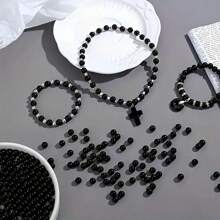 1 Pack 20-500pcs 6-16mm Black Acrylic Round Beads With Hole, Suitable For DIY Jewelry Making, Bracelet And Craft Accessories